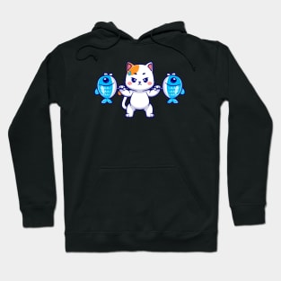 Cute Cat Lifting Fish Barbell Cartoon Hoodie